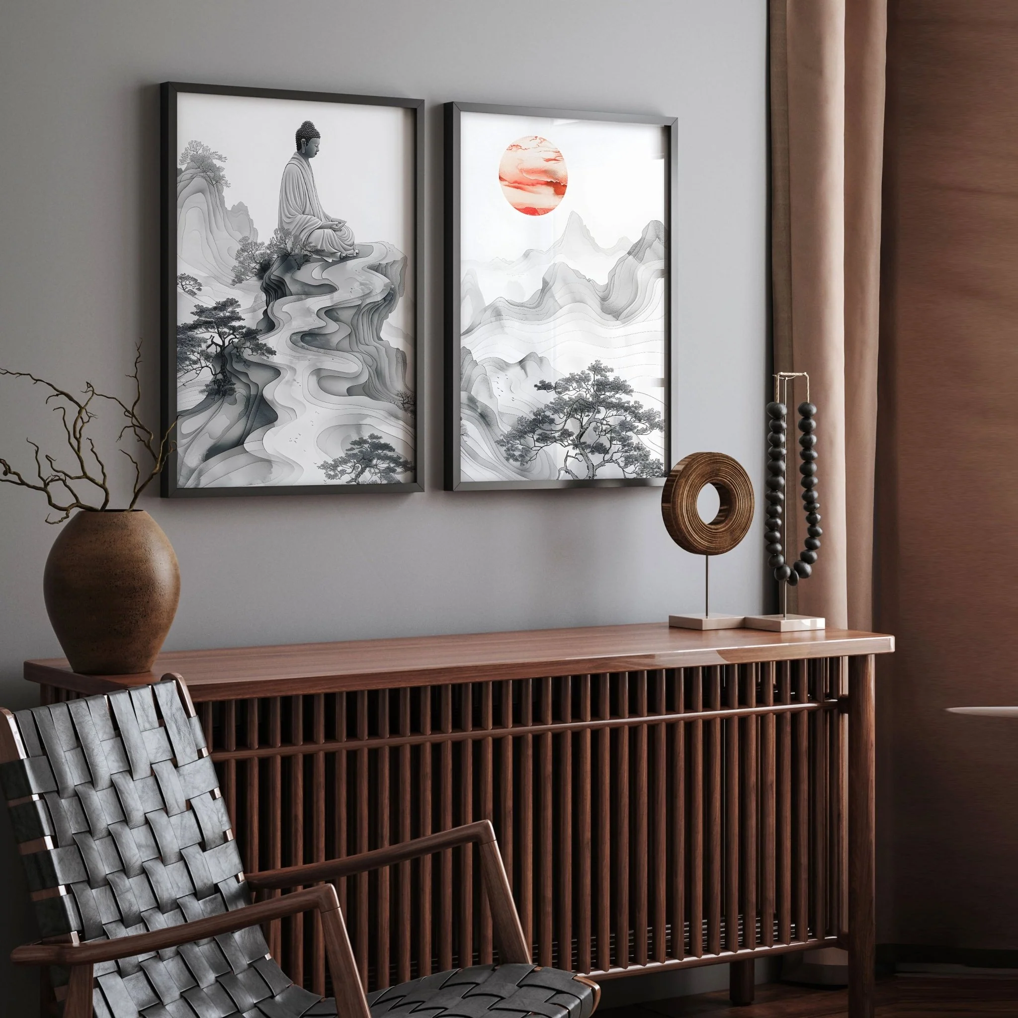 Modern Artwork For Living Room | Set of 2 Asian Inspired Wall art Prints - Image 4