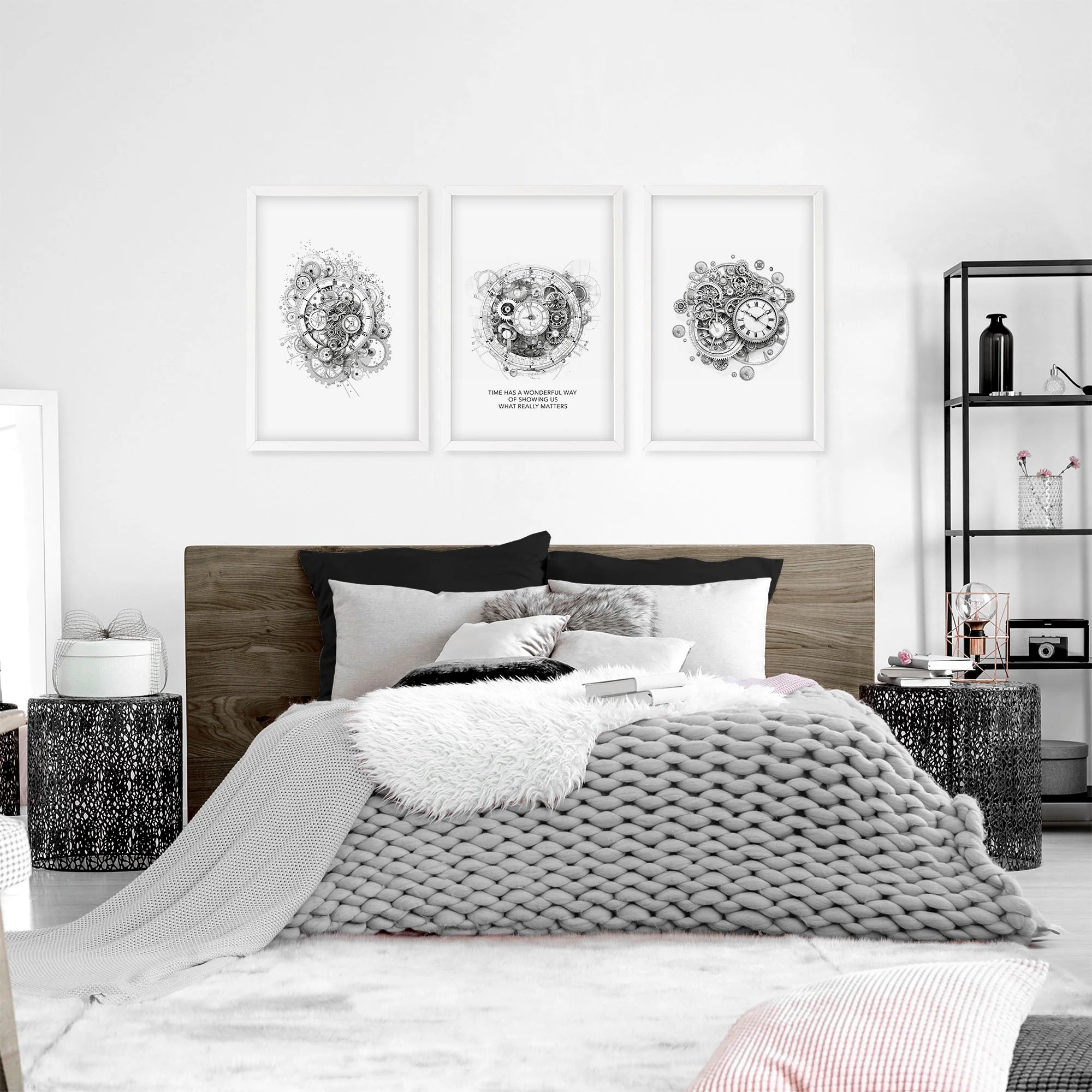 Modern Bedroom Wall Decor | Set of 3 Abstract Clocks Wall art Prints - Image 3