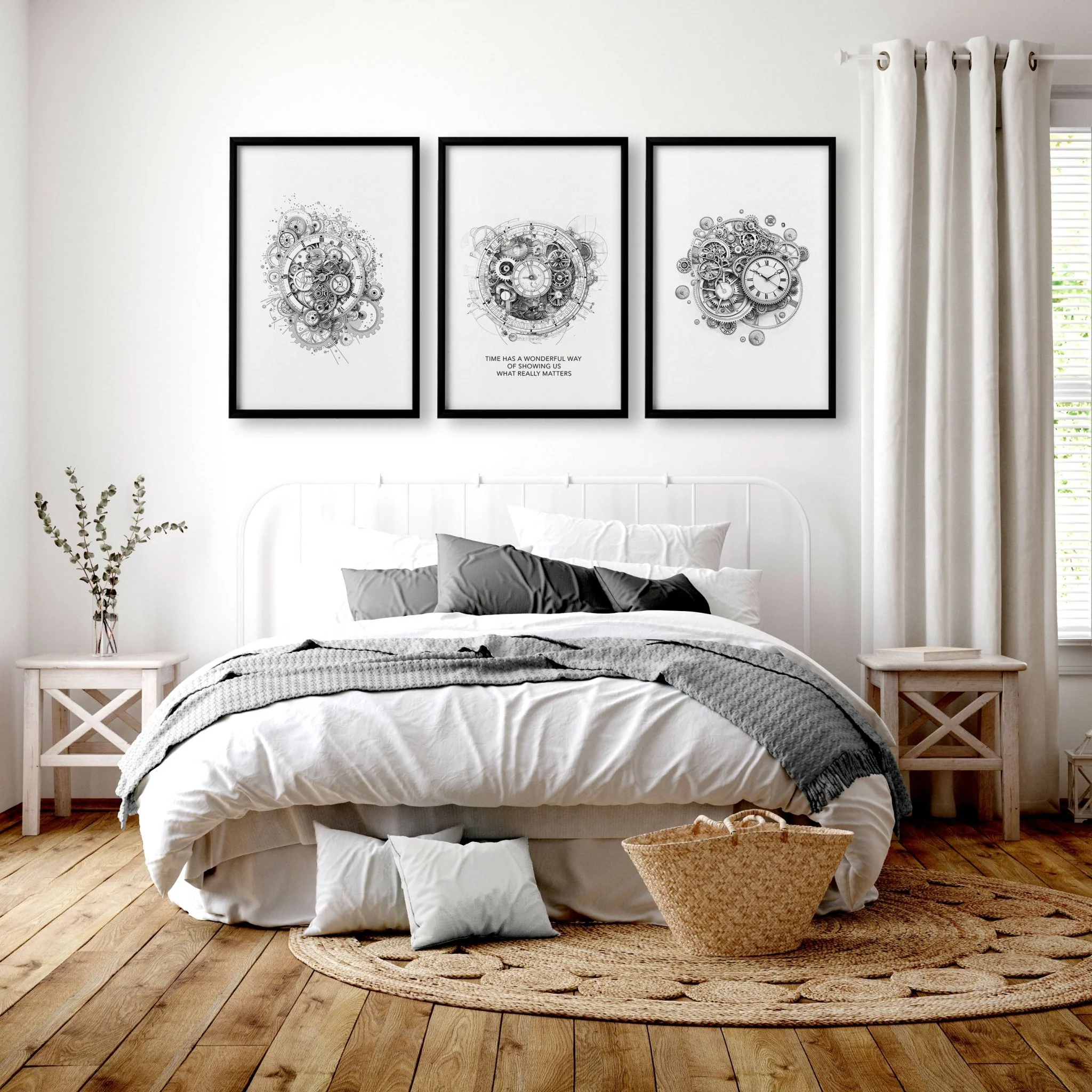 Modern Bedroom Wall Decor | Set of 3 Abstract Clocks Wall art Prints - Image 4