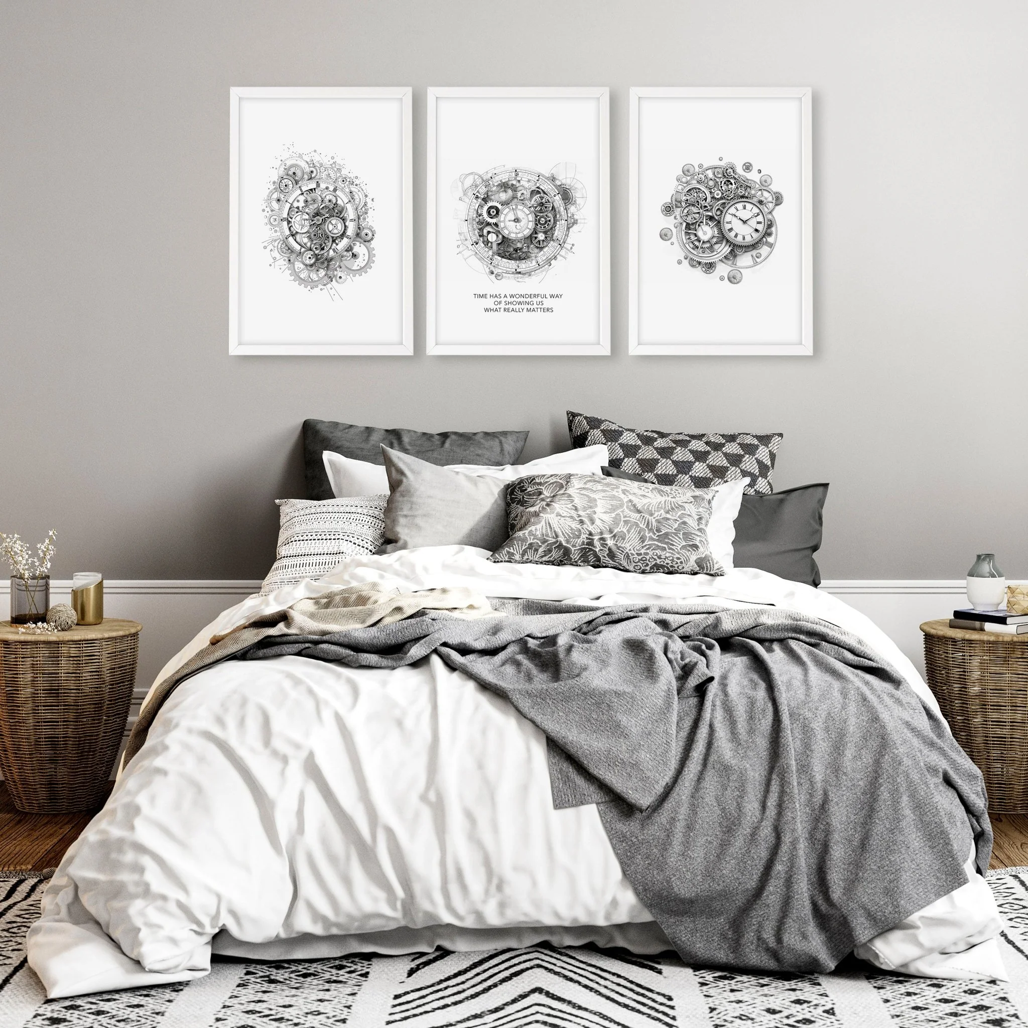 Modern Bedroom Wall Decor | Set of 3 Abstract Clocks Wall art Prints - Image 5