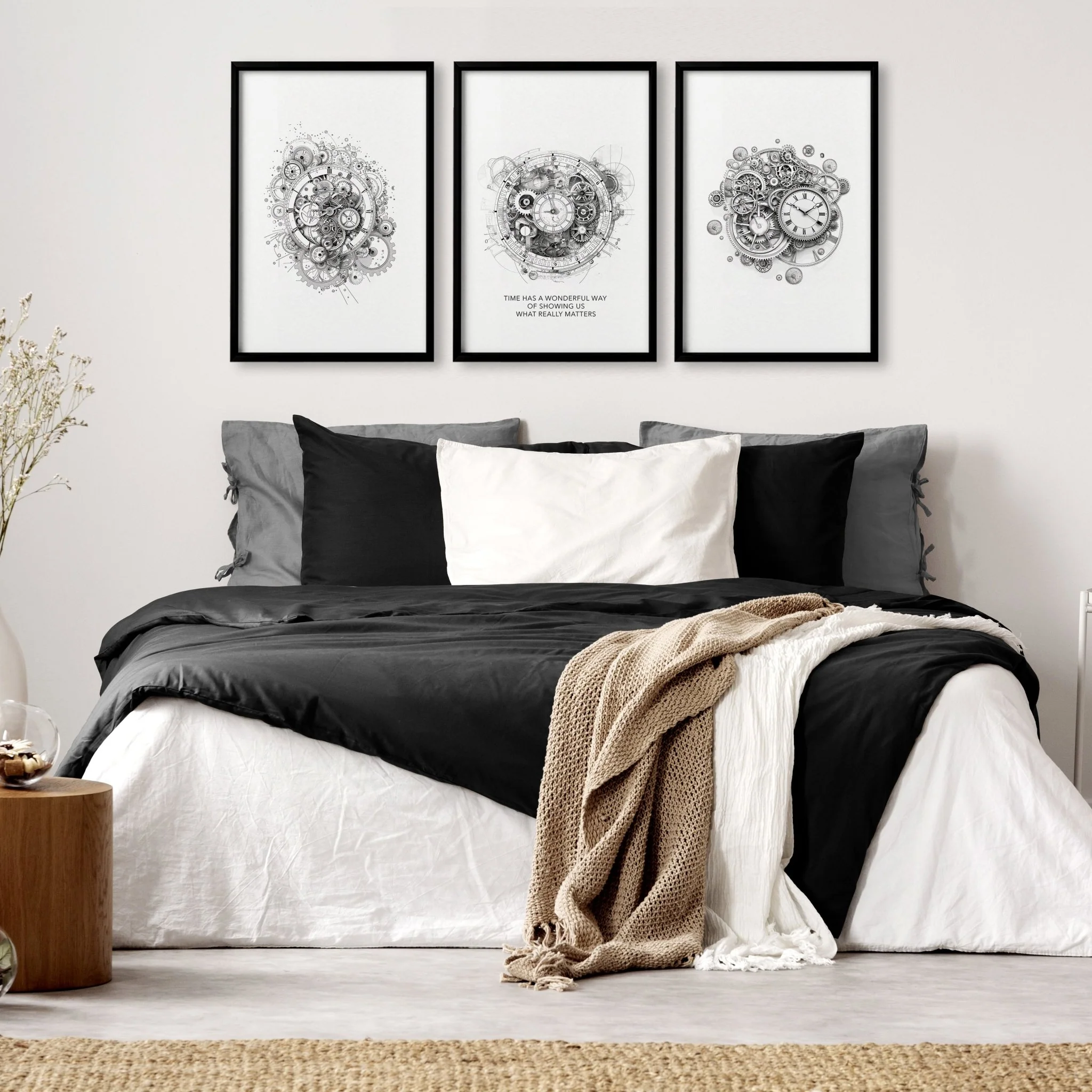 Modern Bedroom Wall Decor | Set of 3 Abstract Clocks Wall art Prints - Image 6