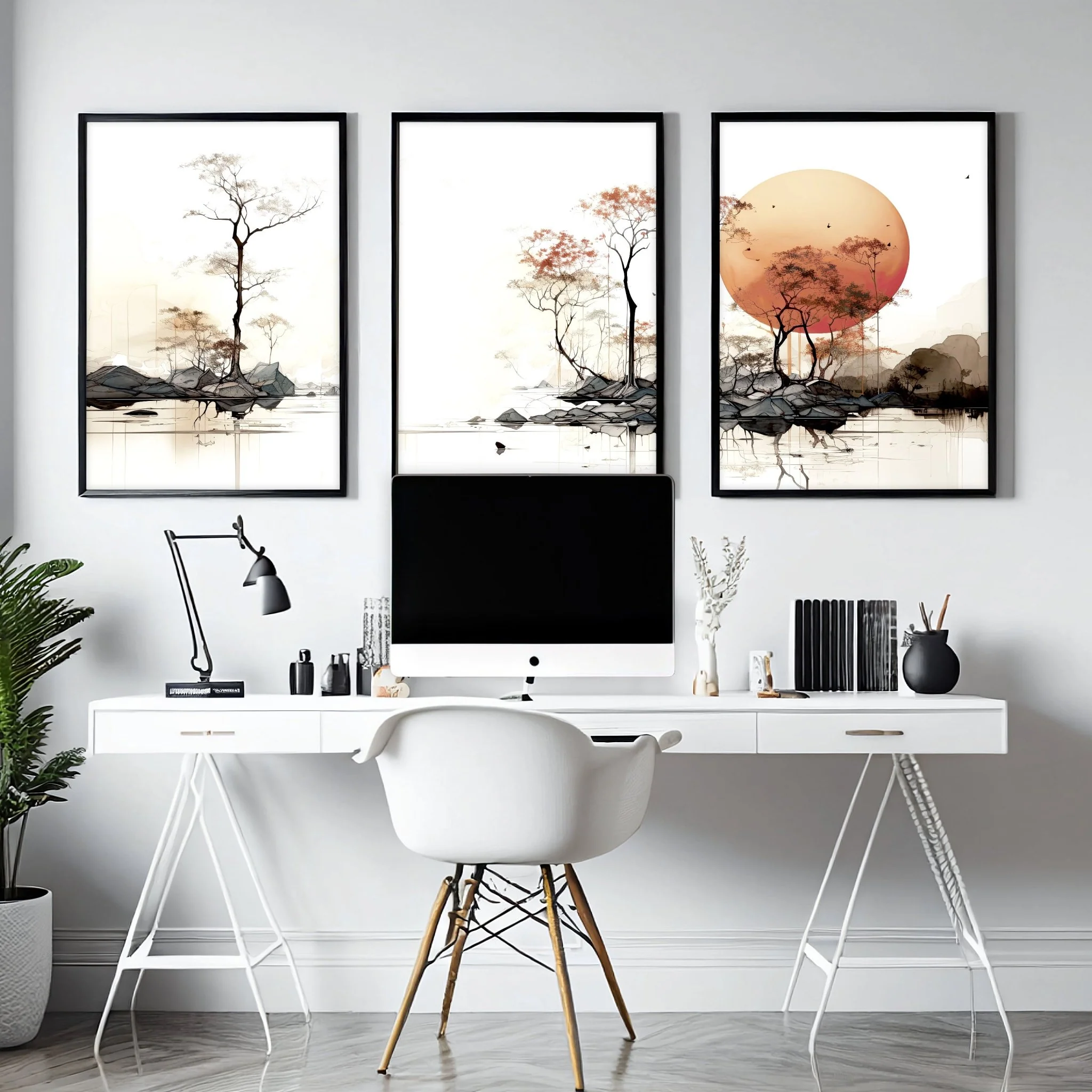 Modern Canvas Wall Art | Set of 3 Asian Inspired Wall art Prints - Image 6