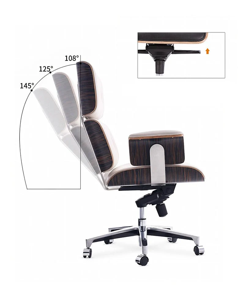 Modern E69 High Back Office Chair Black Premium Leather/ Walnut - Image 8