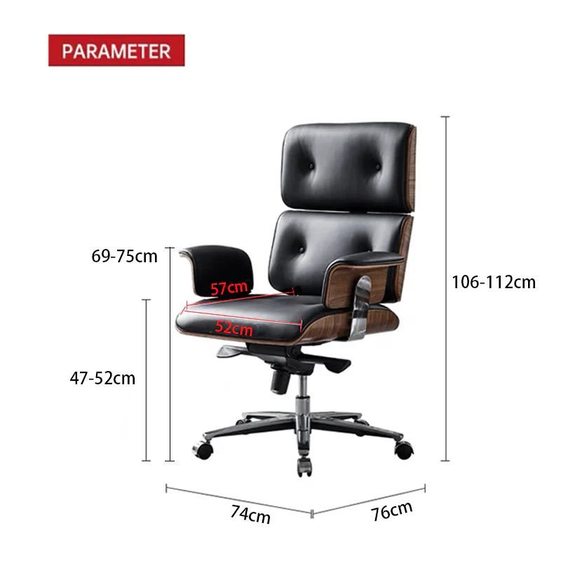 Modern E69 High Back Office Chair Black Premium Leather/ Walnut - Image 9