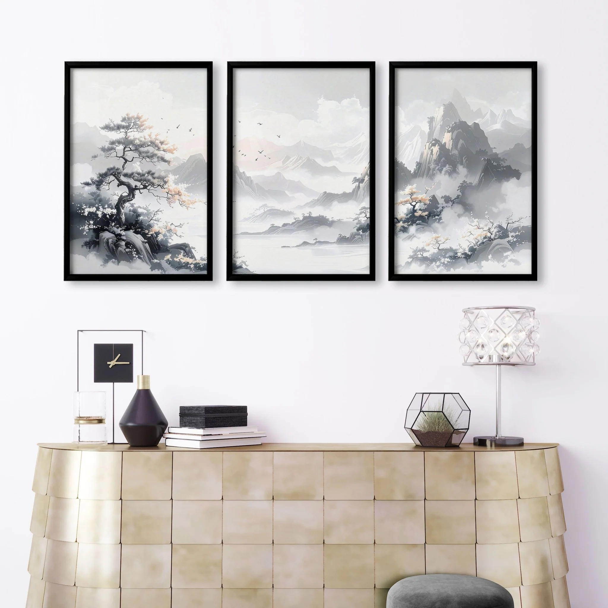 Modern Pictures For Living Room | Set of 3 Asian Inspired Wall art Prints - Image 12