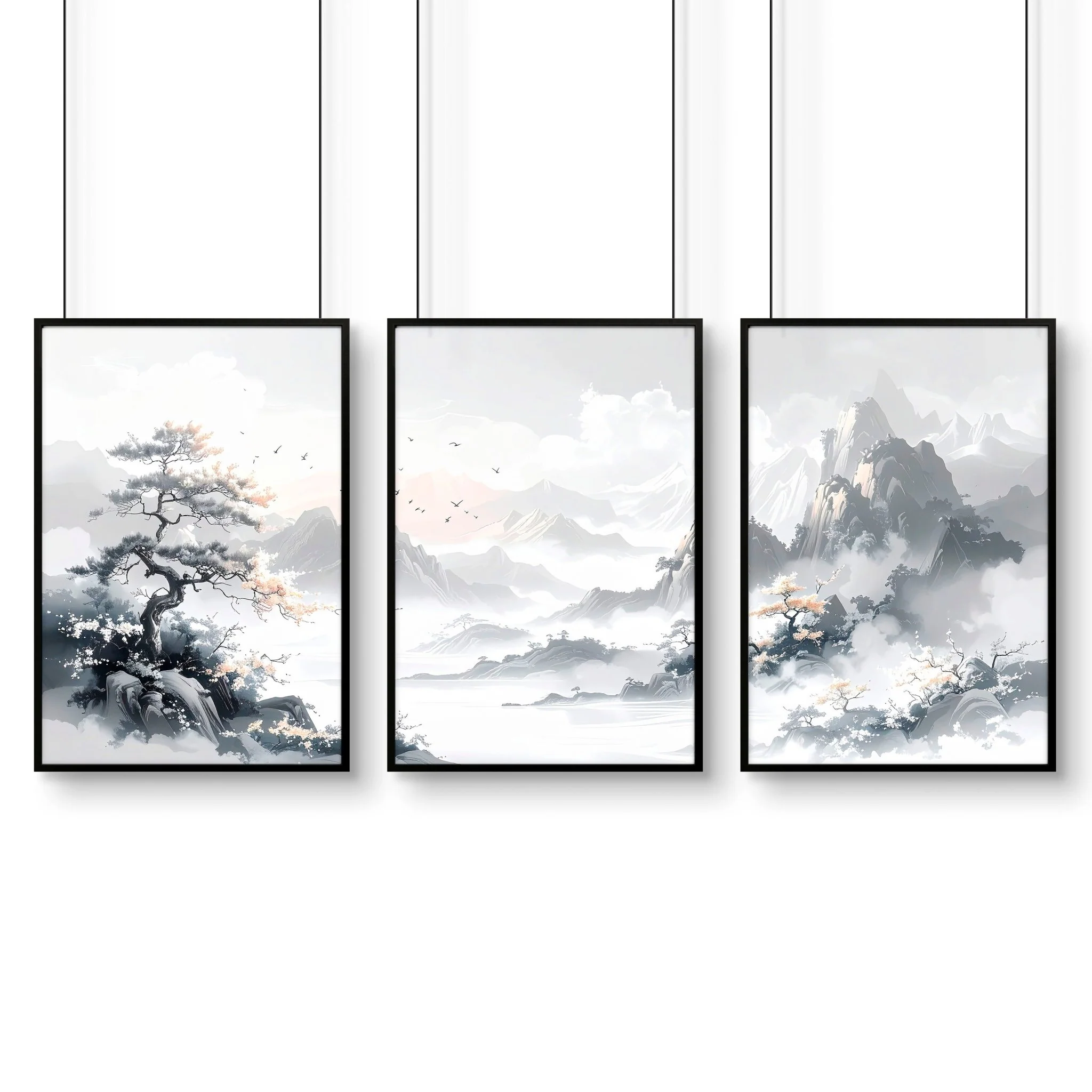 Modern Pictures For Living Room | Set of 3 Asian Inspired Wall art Prints - Image 18