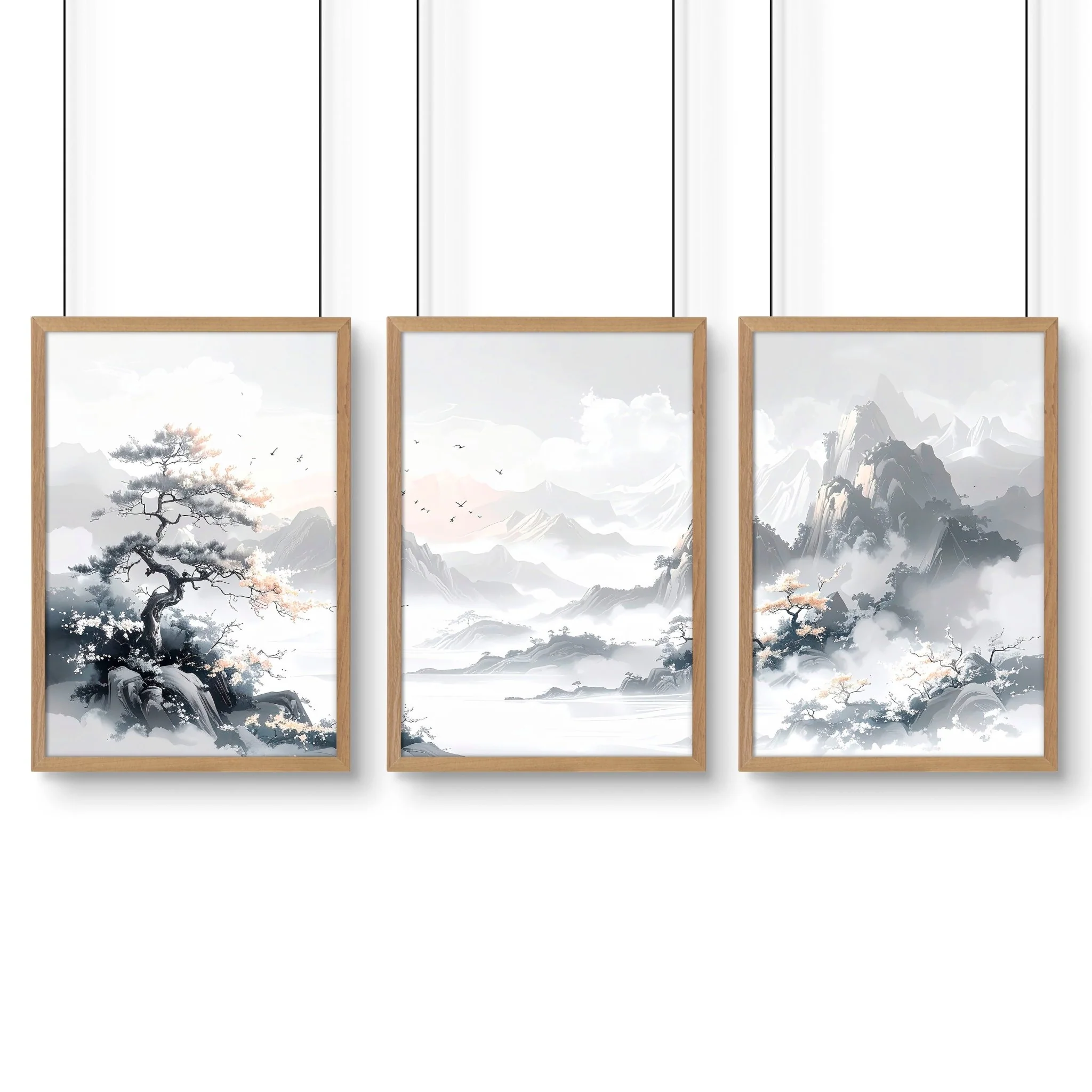 Modern Pictures For Living Room | Set of 3 Asian Inspired Wall art Prints - Image 19