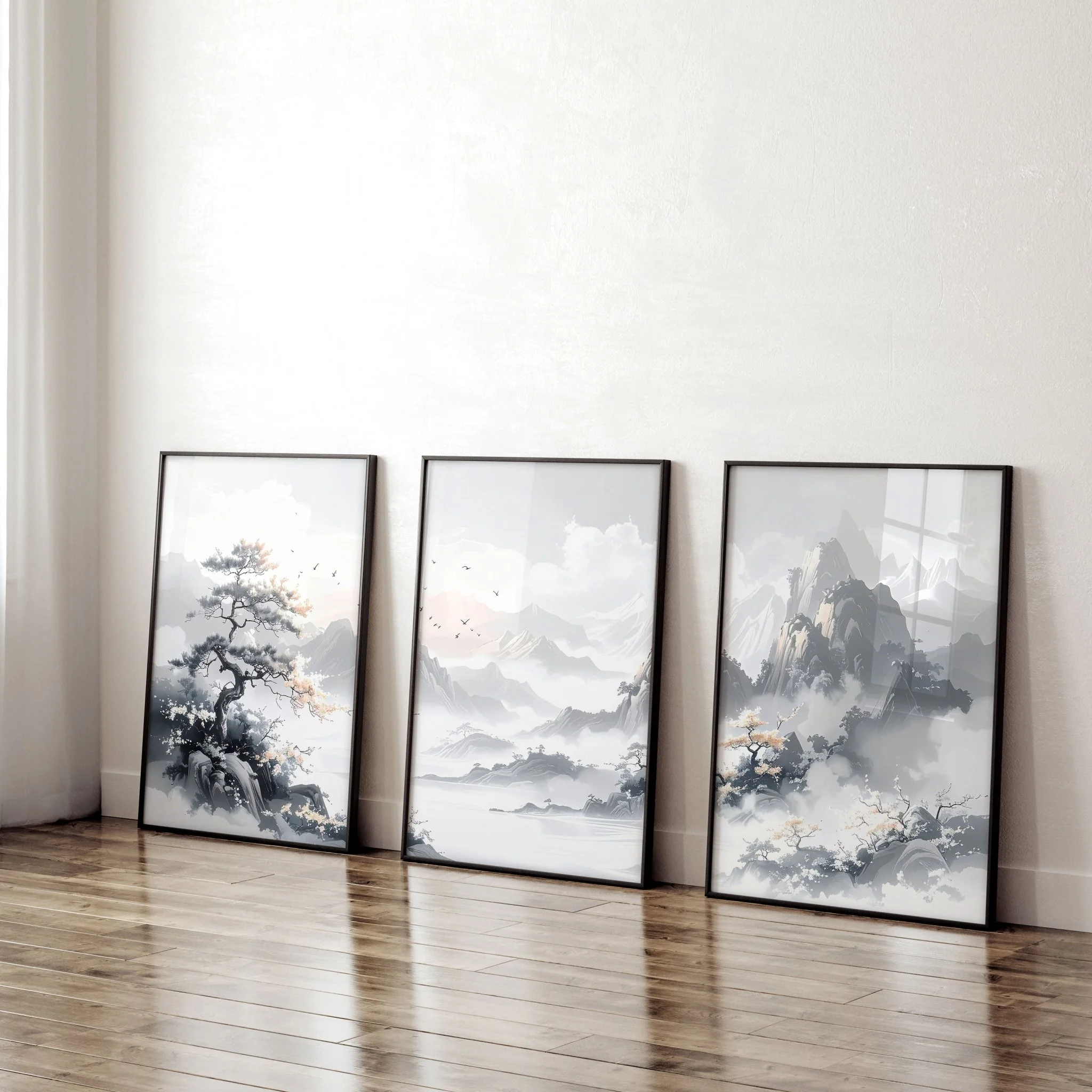Modern Pictures For Living Room | Set of 3 Asian Inspired Wall art Prints - Image 3