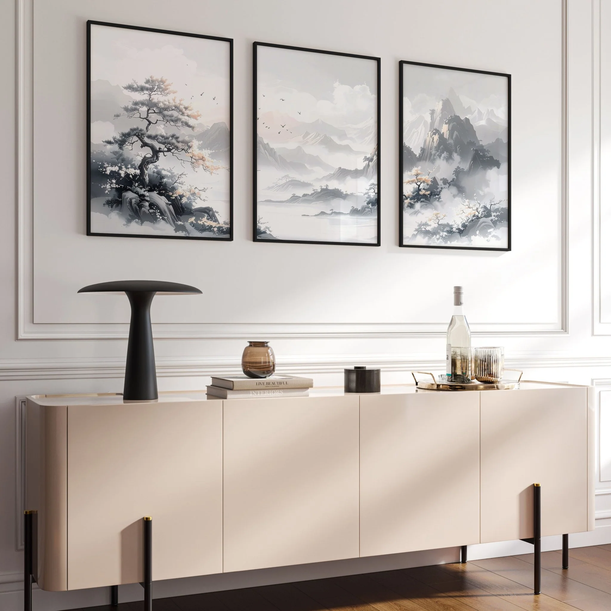 Modern Pictures For Living Room | Set of 3 Asian Inspired Wall art Prints - Image 4