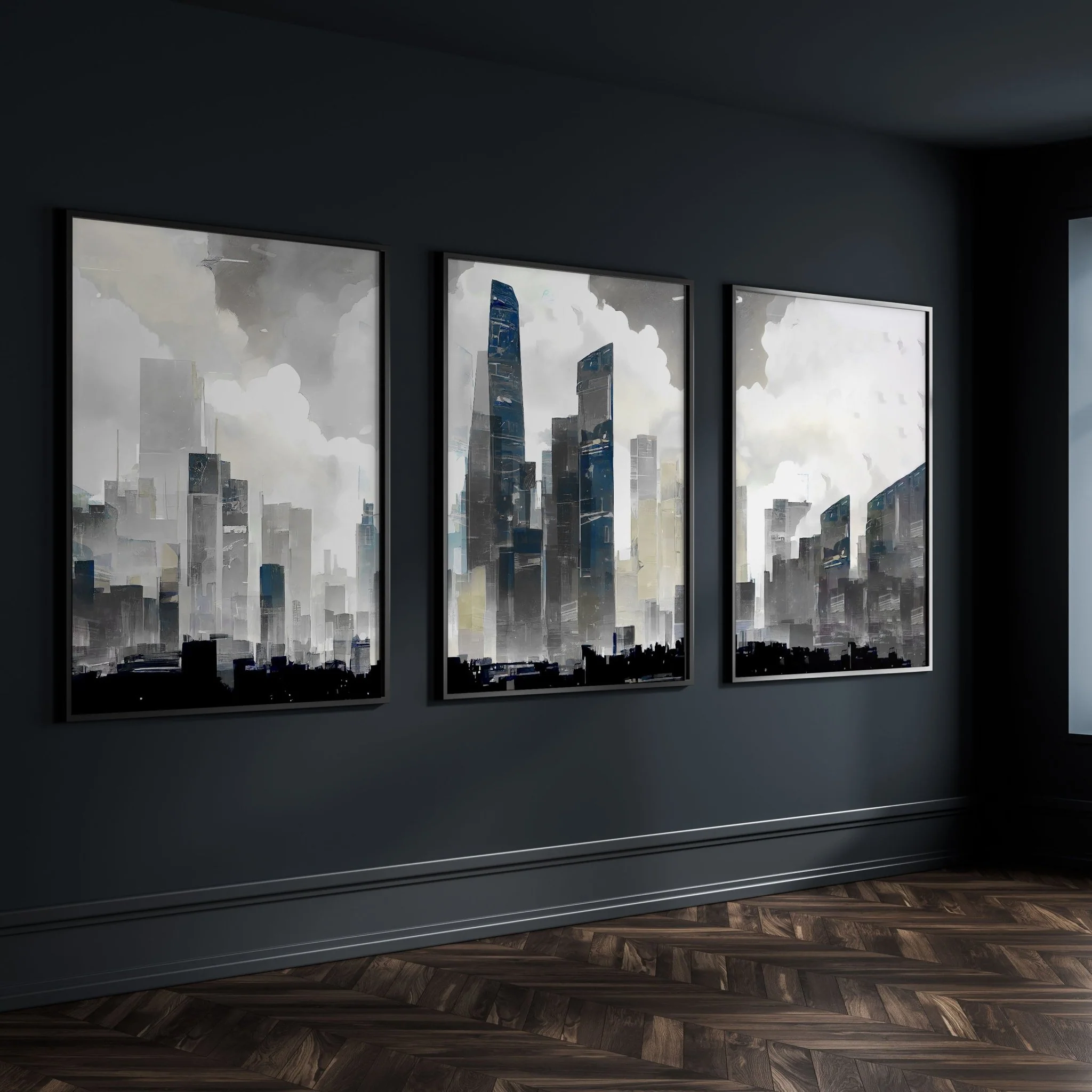 Modern Wall Art For Living Room Uk | Set of 3 Urban Skyscrapers Wall art Prints - Image 2
