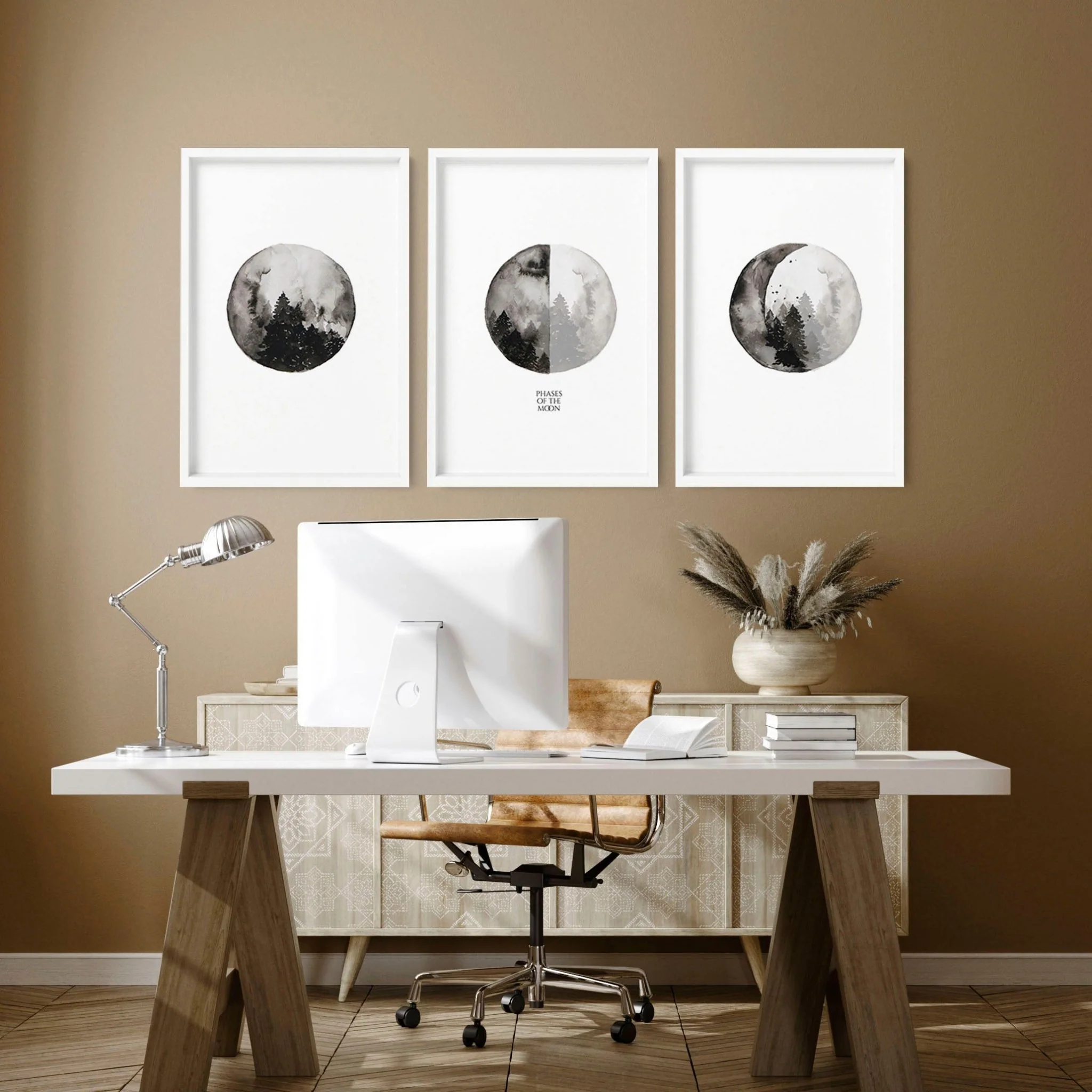 Moon phases wall art | Home office decor set of 3 prints - Image 2
