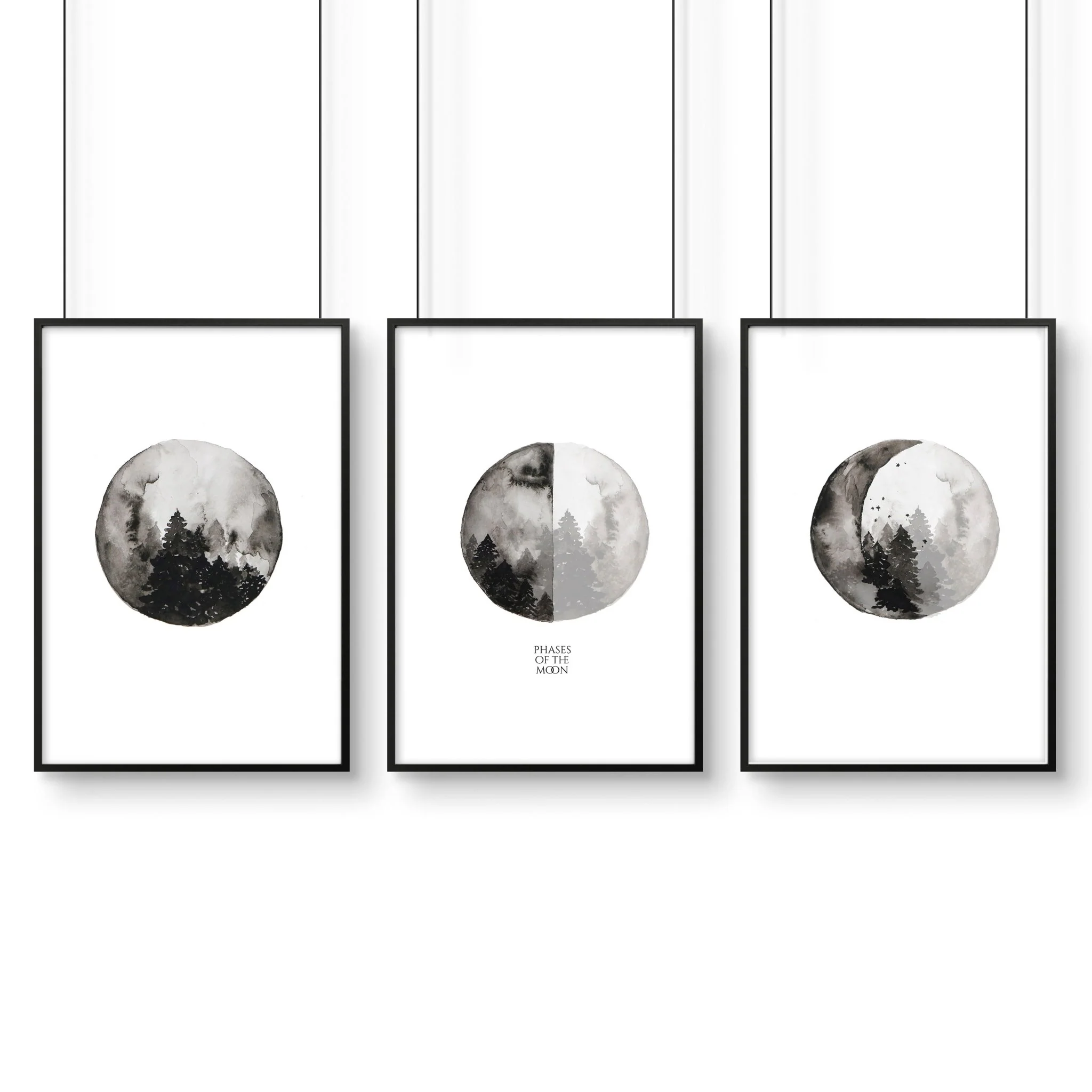 Moon phases wall art | Home office decor set of 3 prints - Image 7