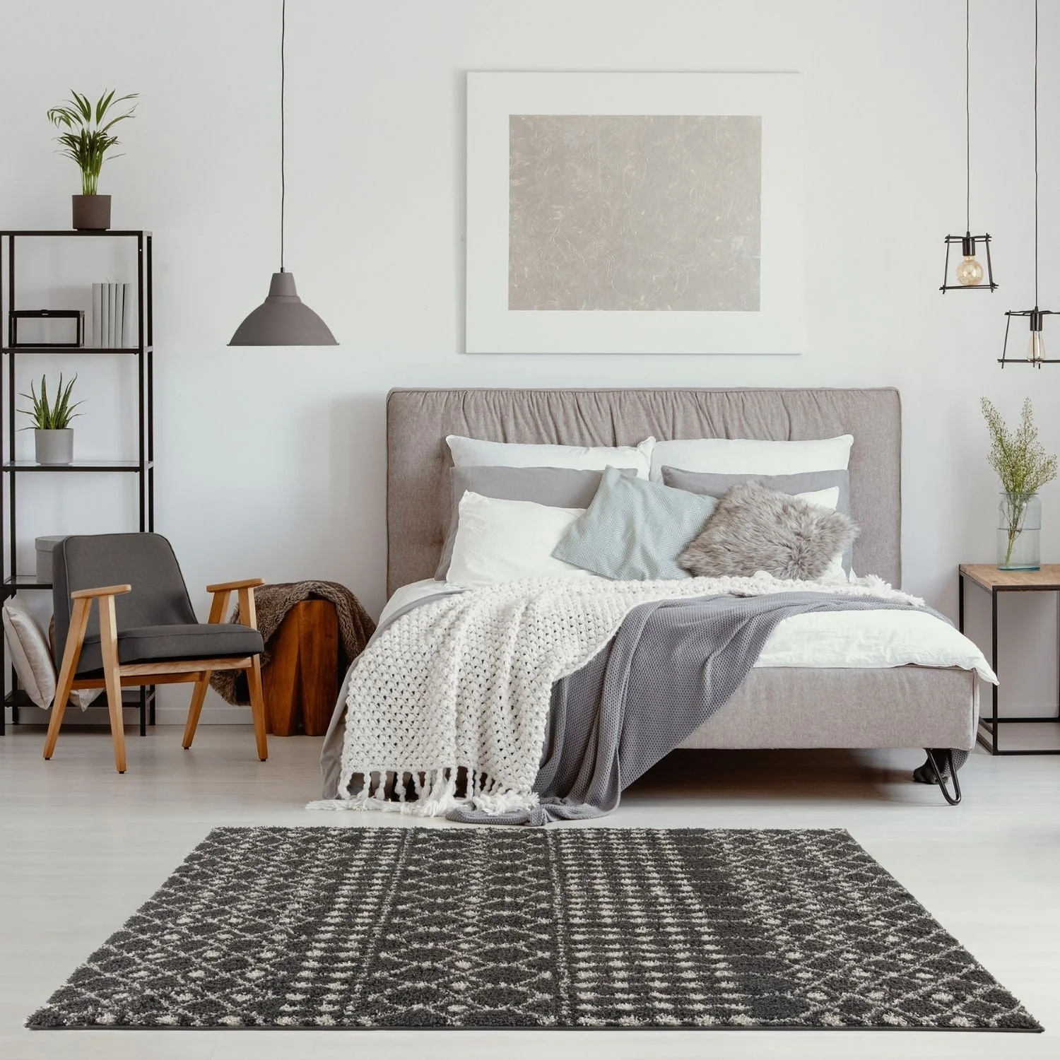 Moroccan Dark Grey Shaggy Rug | 1040 - Image 10