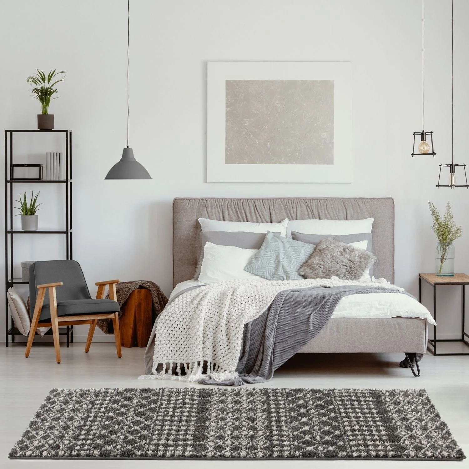 Moroccan Dark Grey Shaggy Rug | 1040 - Image 17