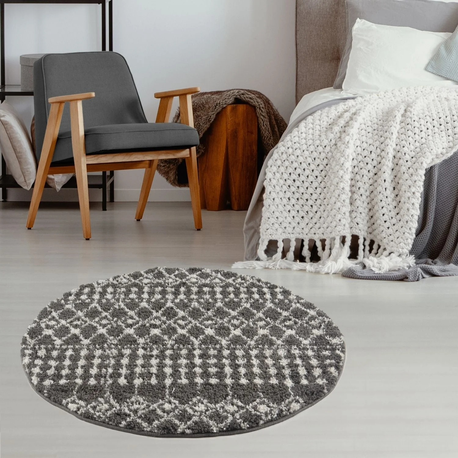 Moroccan Dark Grey Shaggy Rug | 1040 - Image 19