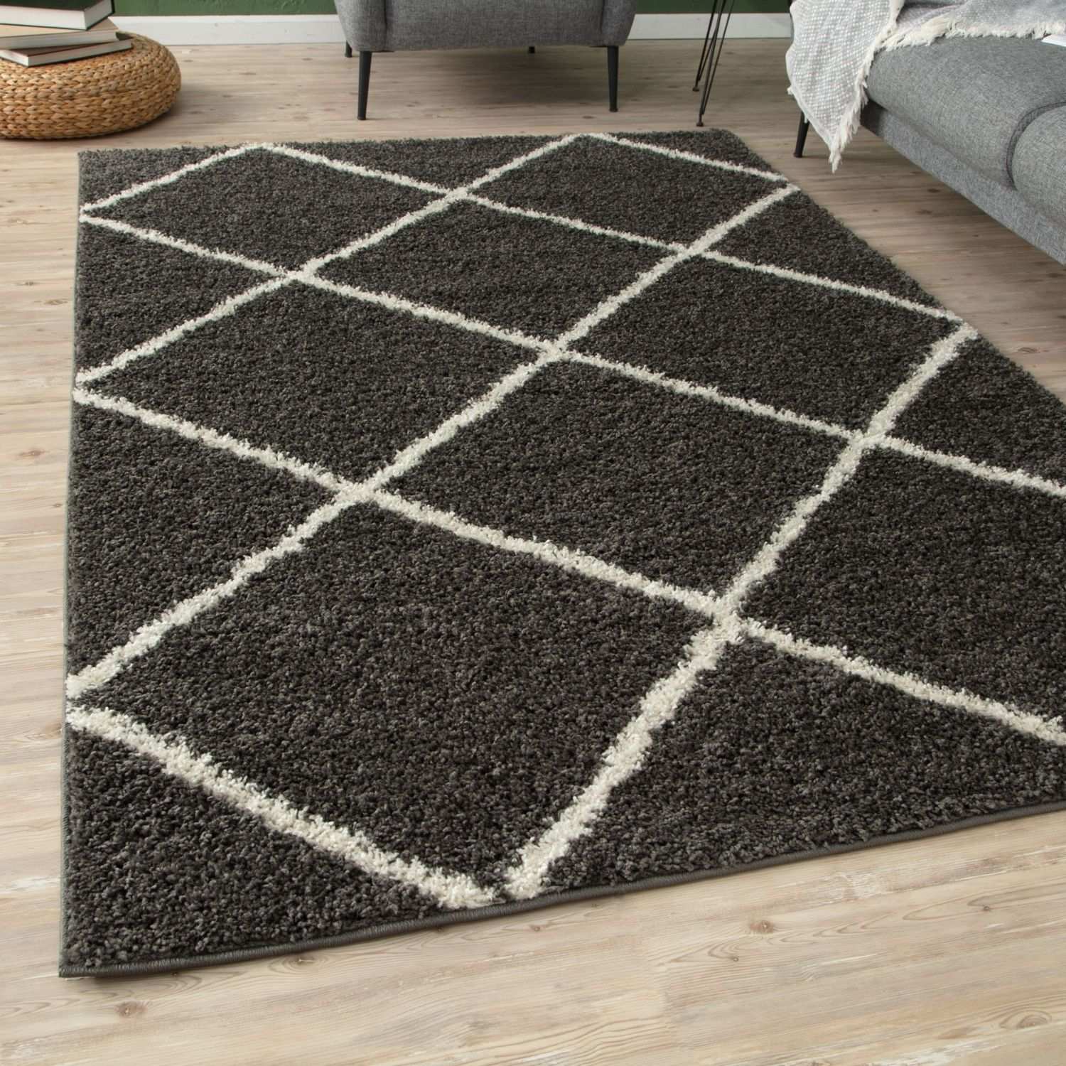 Moroccan Dark Grey Shaggy Rug | 540 - Image 10