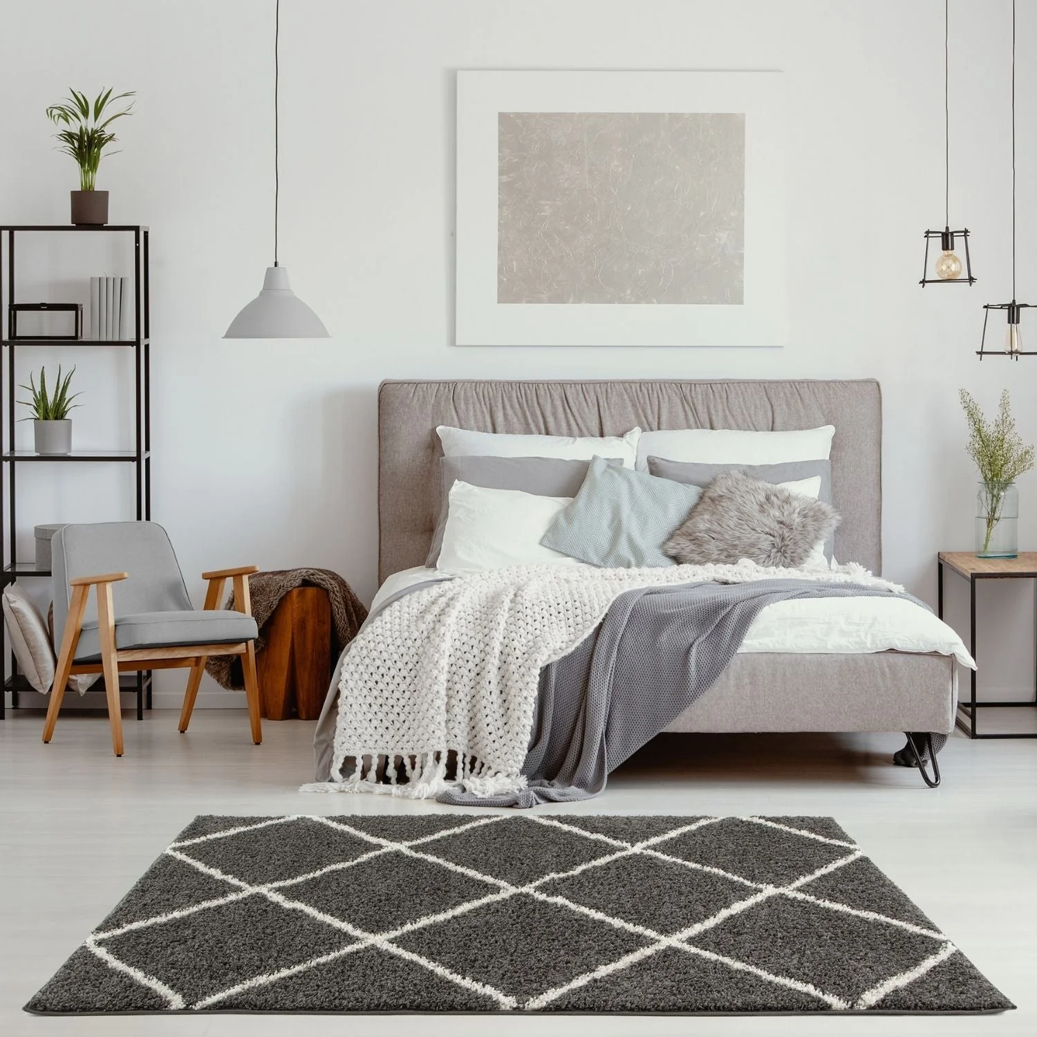 Moroccan Dark Grey Shaggy Rug | 540 - Image 11