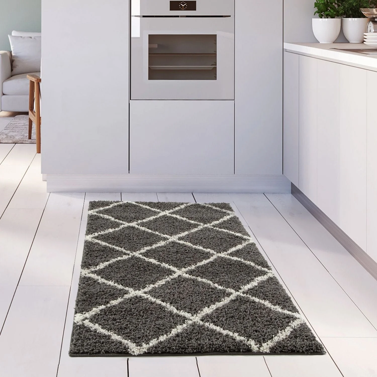 Moroccan Dark Grey Shaggy Rug | 540 - Image 13