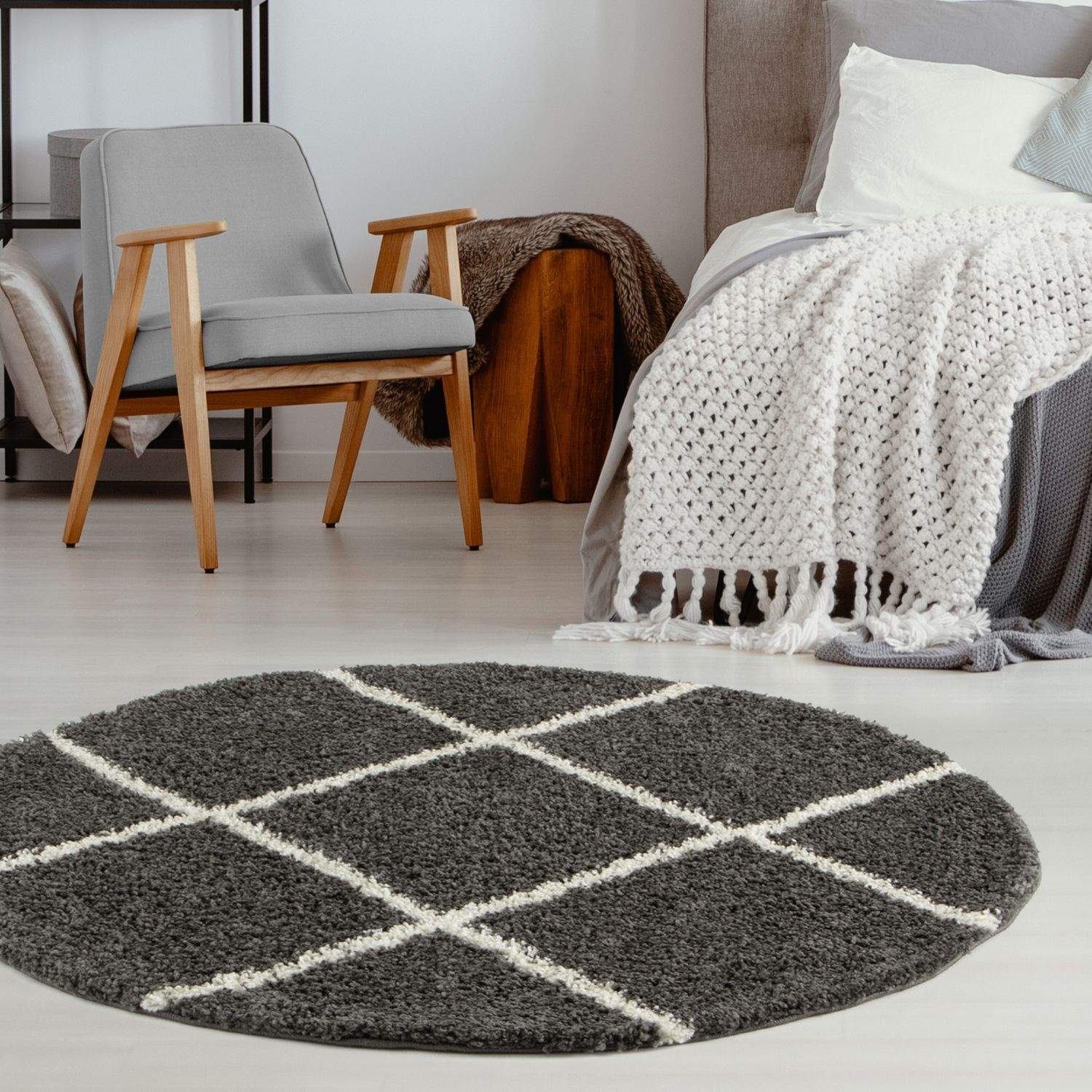 Moroccan Dark Grey Shaggy Rug | 540 - Image 19