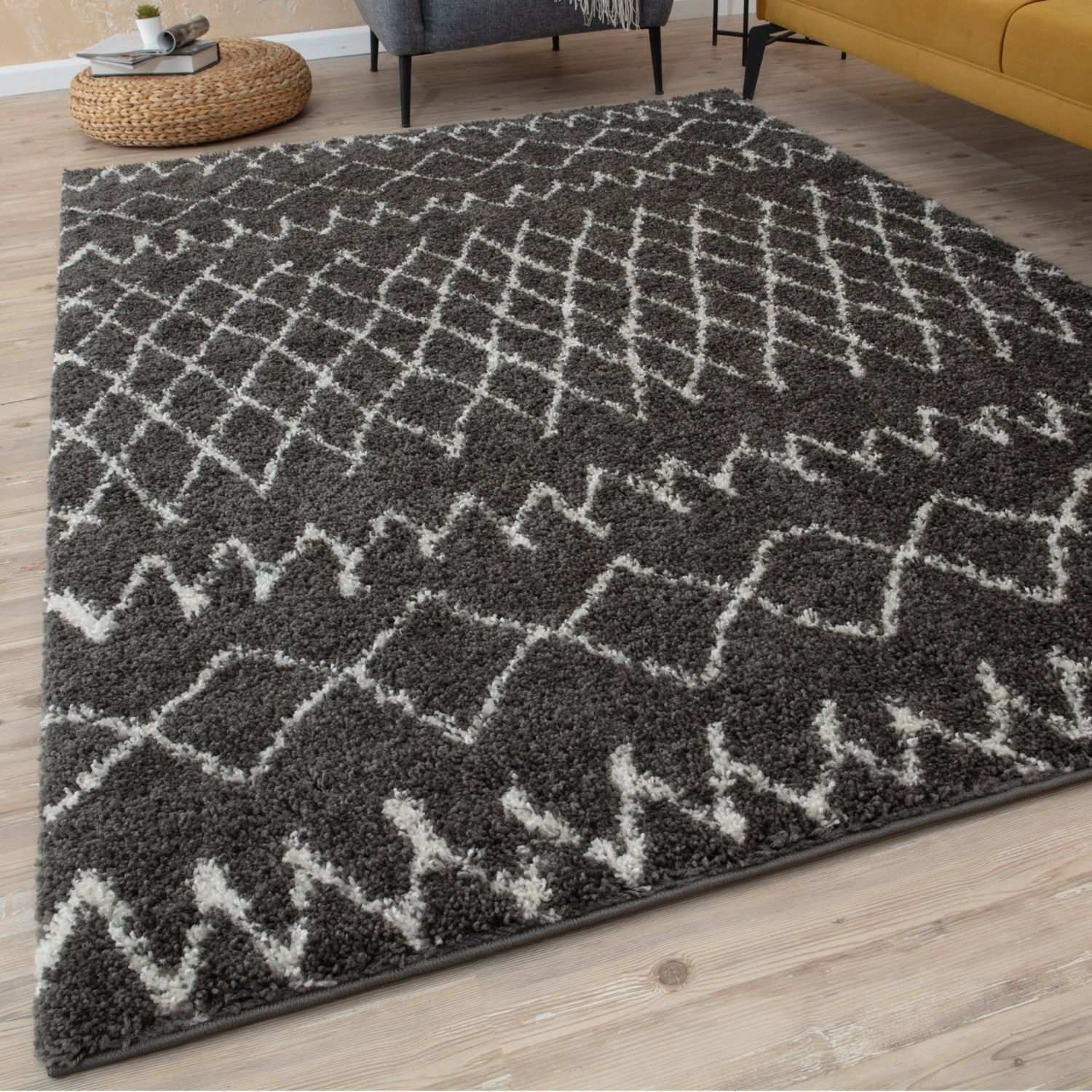Moroccan Dark Grey Shaggy Rug | 940 - Image 10