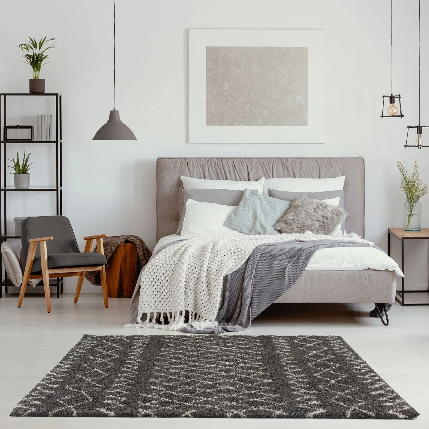 Moroccan Dark Grey Shaggy Rug | 940 - Image 11