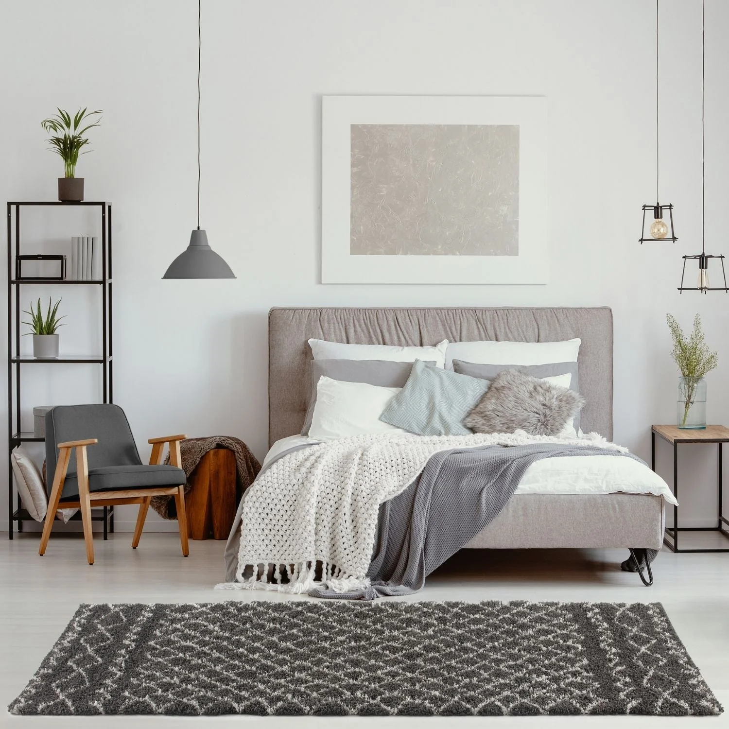Moroccan Dark Grey Shaggy Rug | 940 - Image 17