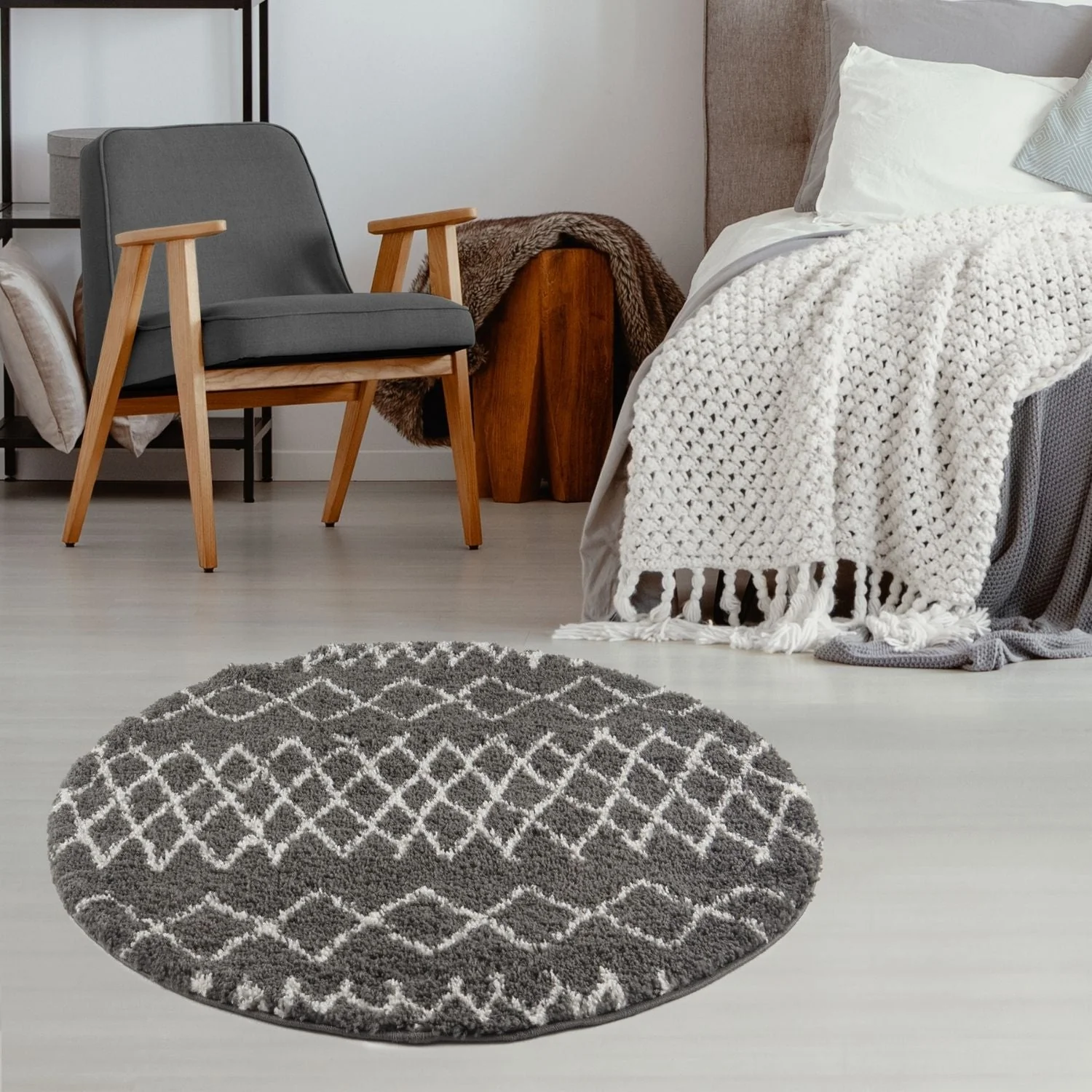 Moroccan Dark Grey Shaggy Rug | 940 - Image 19