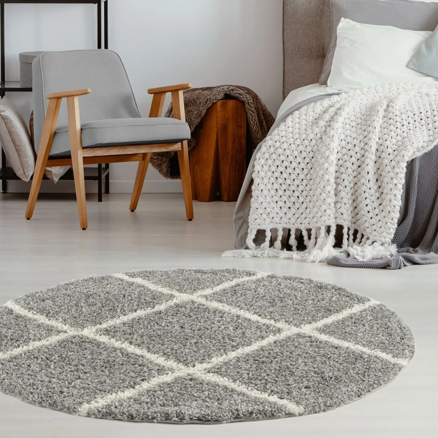 Moroccan Grey Shaggy Rug | 510 - Image 19