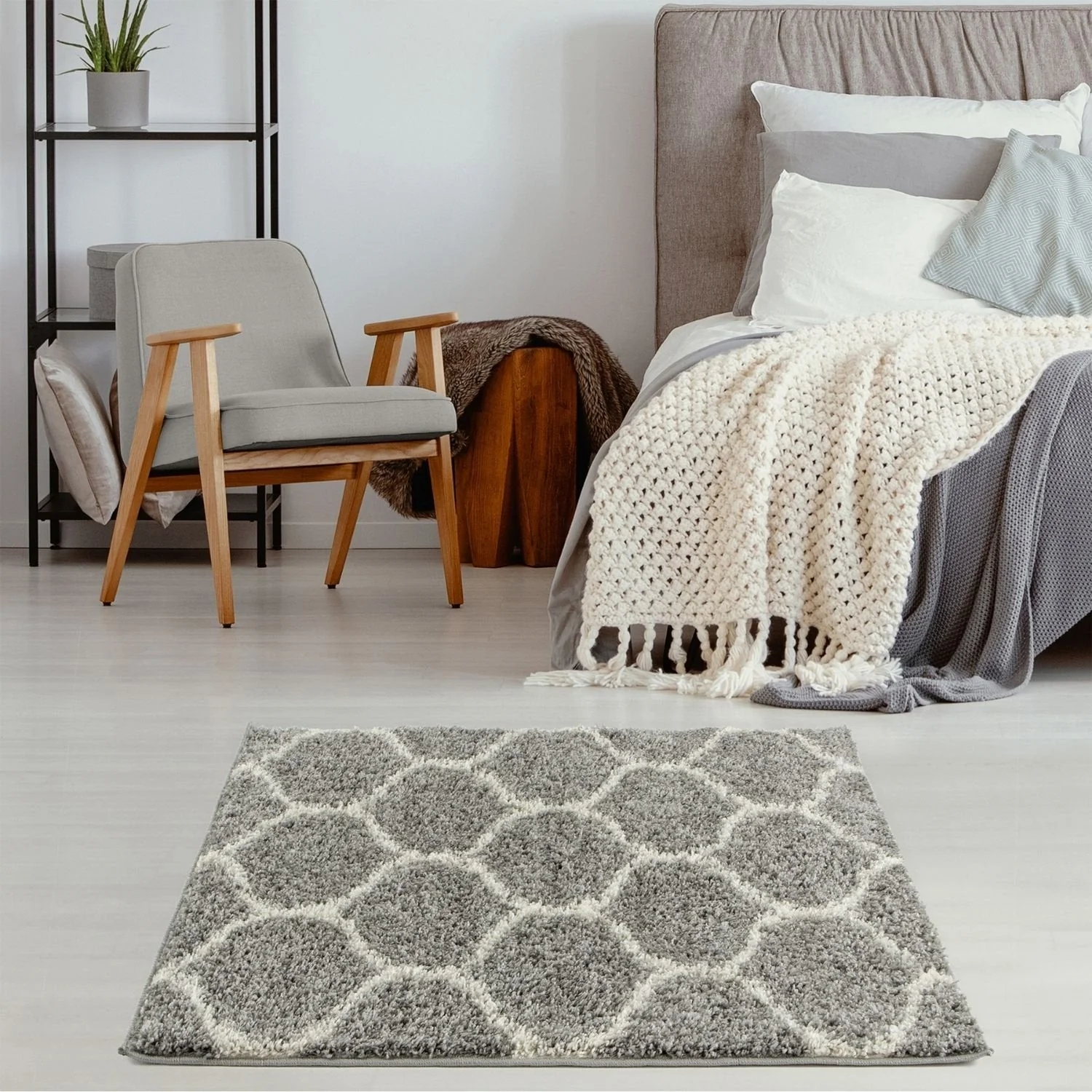 Moroccan Grey Shaggy Rug | 610 - Image 15