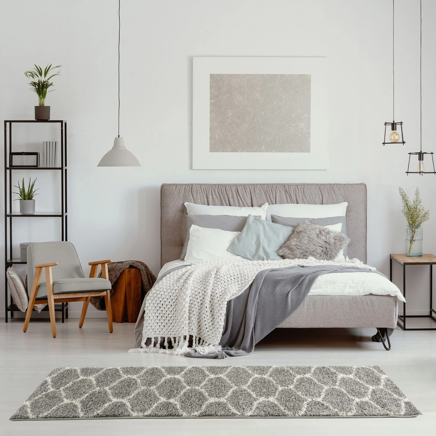 Moroccan Grey Shaggy Rug | 610 - Image 17