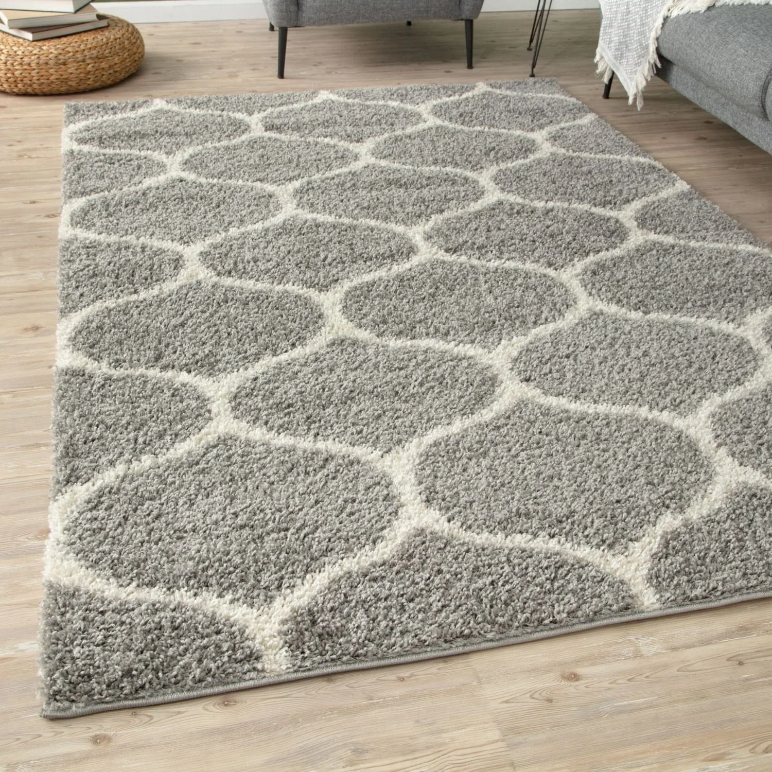 Moroccan Grey Shaggy Rug | 610 - Image 9