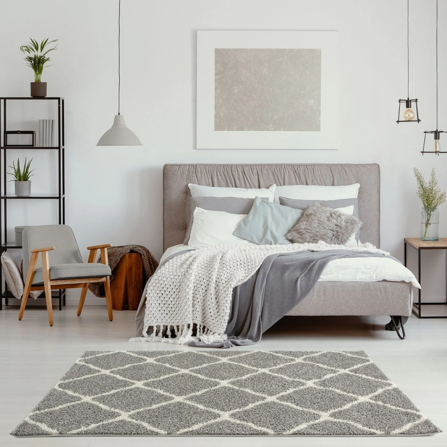 Moroccan Grey Shaggy Rug | 710 - Image 12