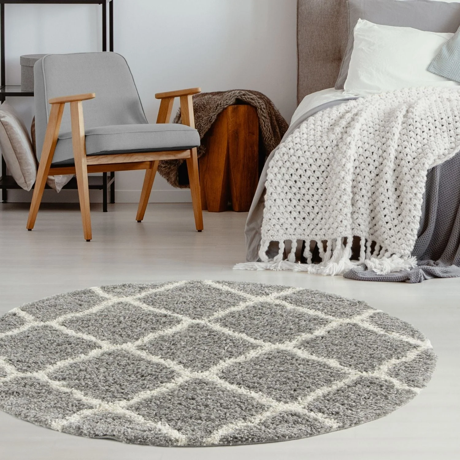 Moroccan Grey Shaggy Rug | 710 - Image 19