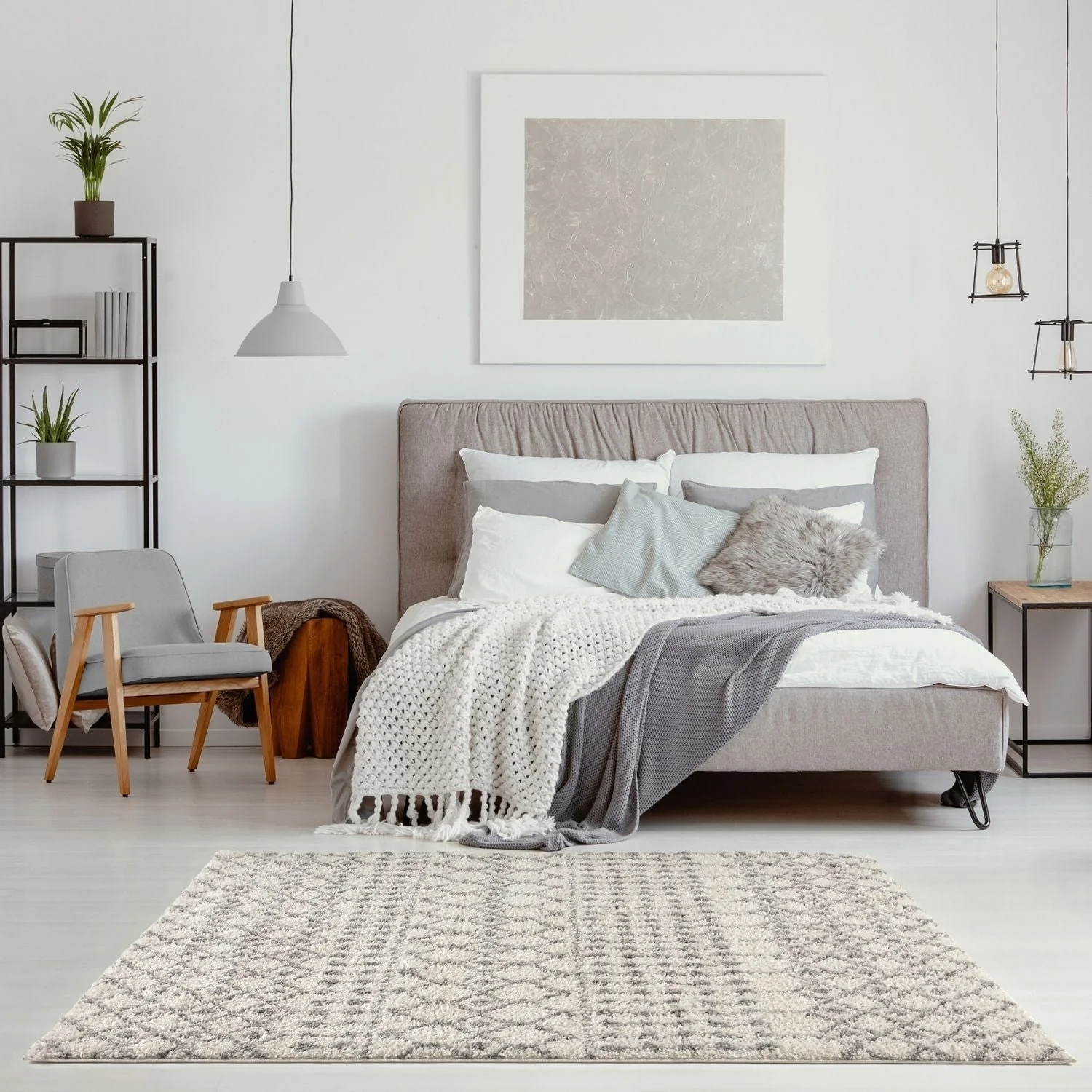 Moroccan Ivory Grey Shaggy Rug | 1000 - Image 10