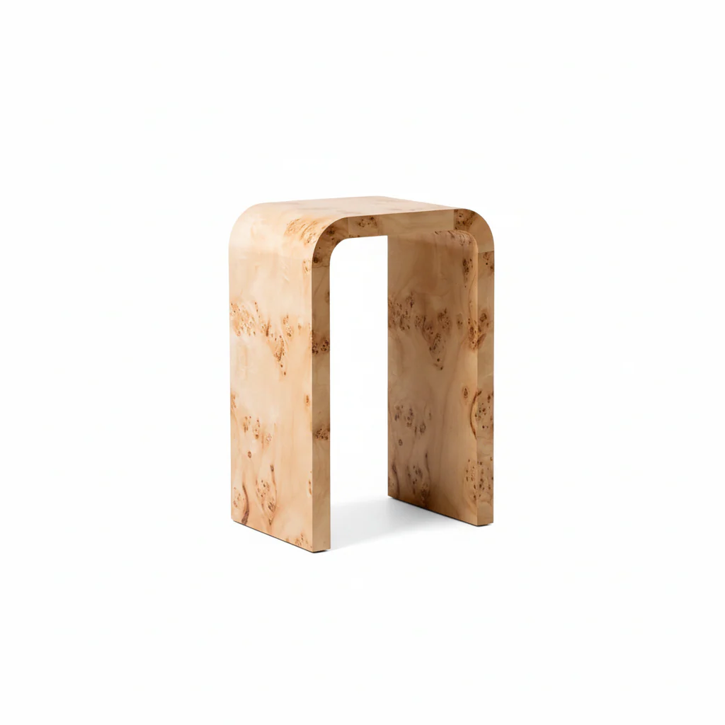 Mota Burl Wood Design Curved Side Table