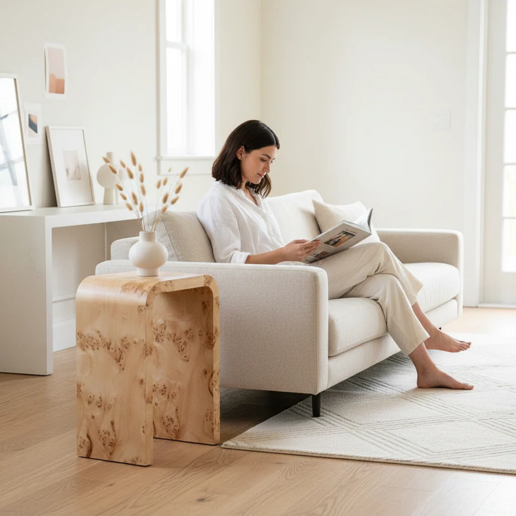 Mota Burl Wood Design Curved Side Table - Image 2
