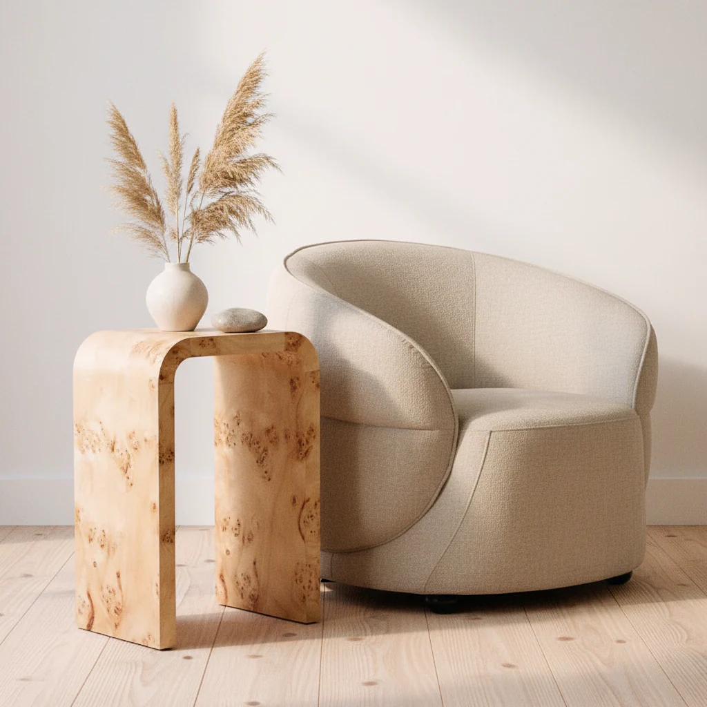 Mota Burl Wood Design Curved Side Table - Image 3