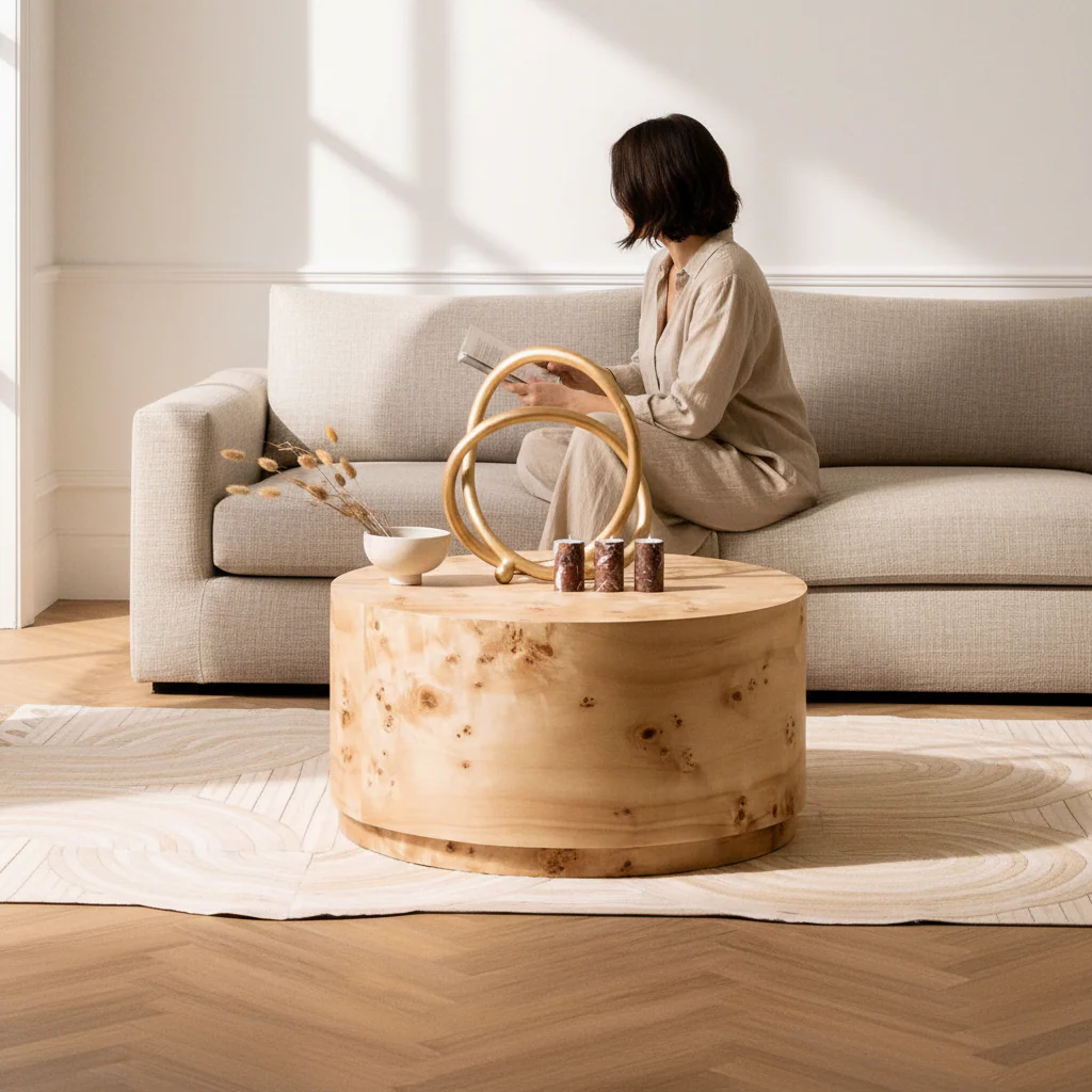 Mota Burl Wood Design Round Coffee Table - Image 2