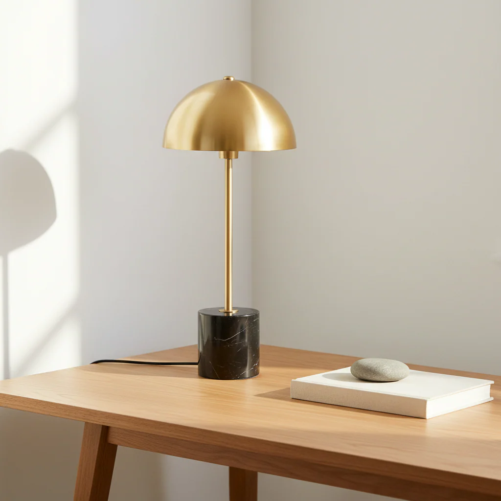 Murdoch Brushed Brass Table Lamp with Black Marble Base - Image 3