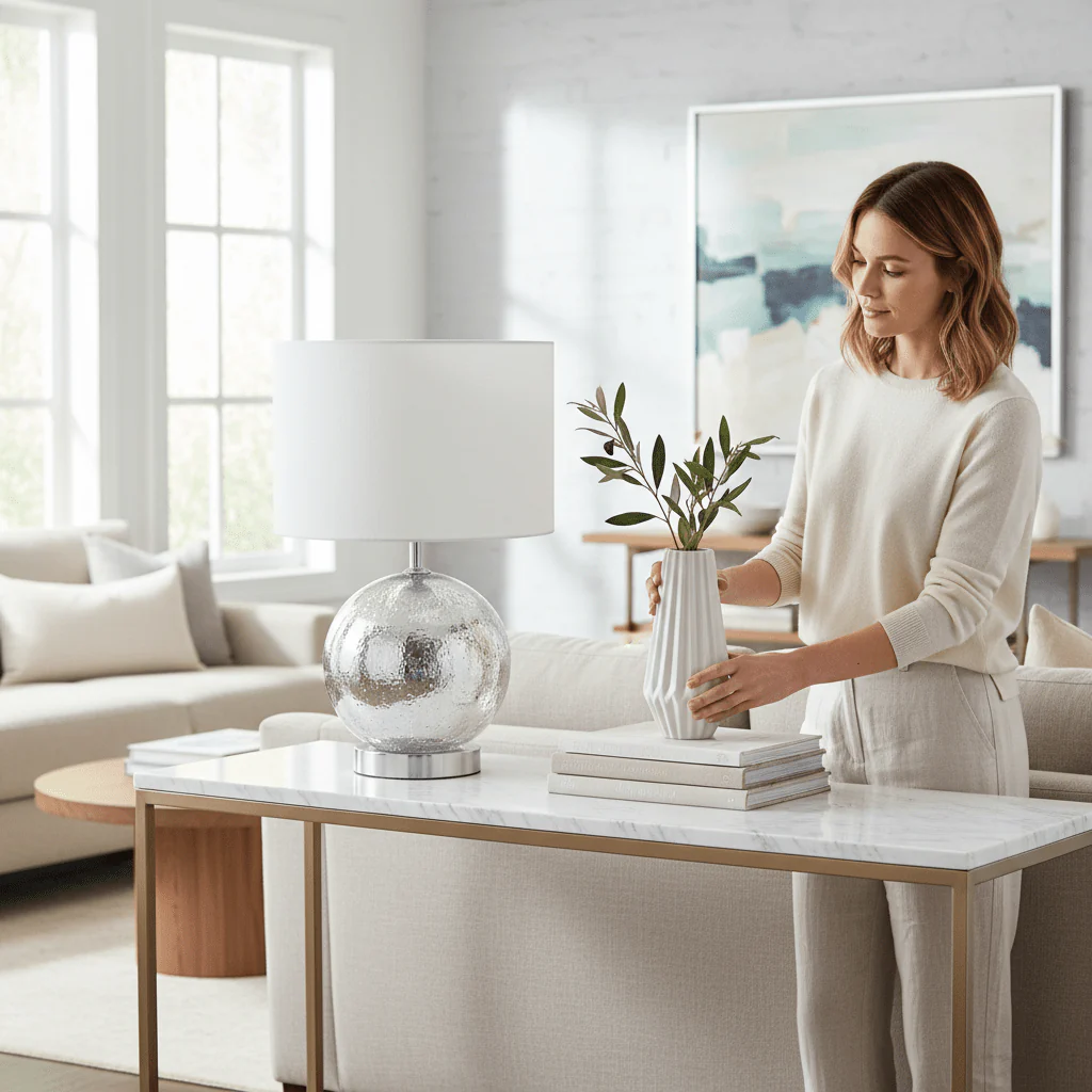 Naomi White Fabric Shade Table Lamp - Image 8