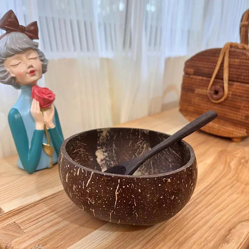 Natural Coconut Bowl Set Wooden Salad Ramen Bowl Coconut Wood Spoon Set Coco Smoothie Kitchen Tableware Coconut Bowl - Image 10