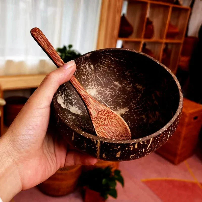 Natural Coconut Bowl Set Wooden Salad Ramen Bowl Coconut Wood Spoon Set Coco Smoothie Kitchen Tableware Coconut Bowl - Image 7