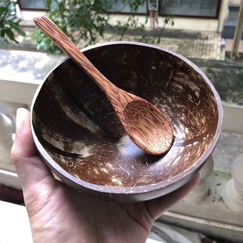 Natural Coconut Bowl Wooden Handmade Coconut Bowls for Eating Tableware Fork Spoon for Dessert Fruit Salad Mixing Rice - Image 2