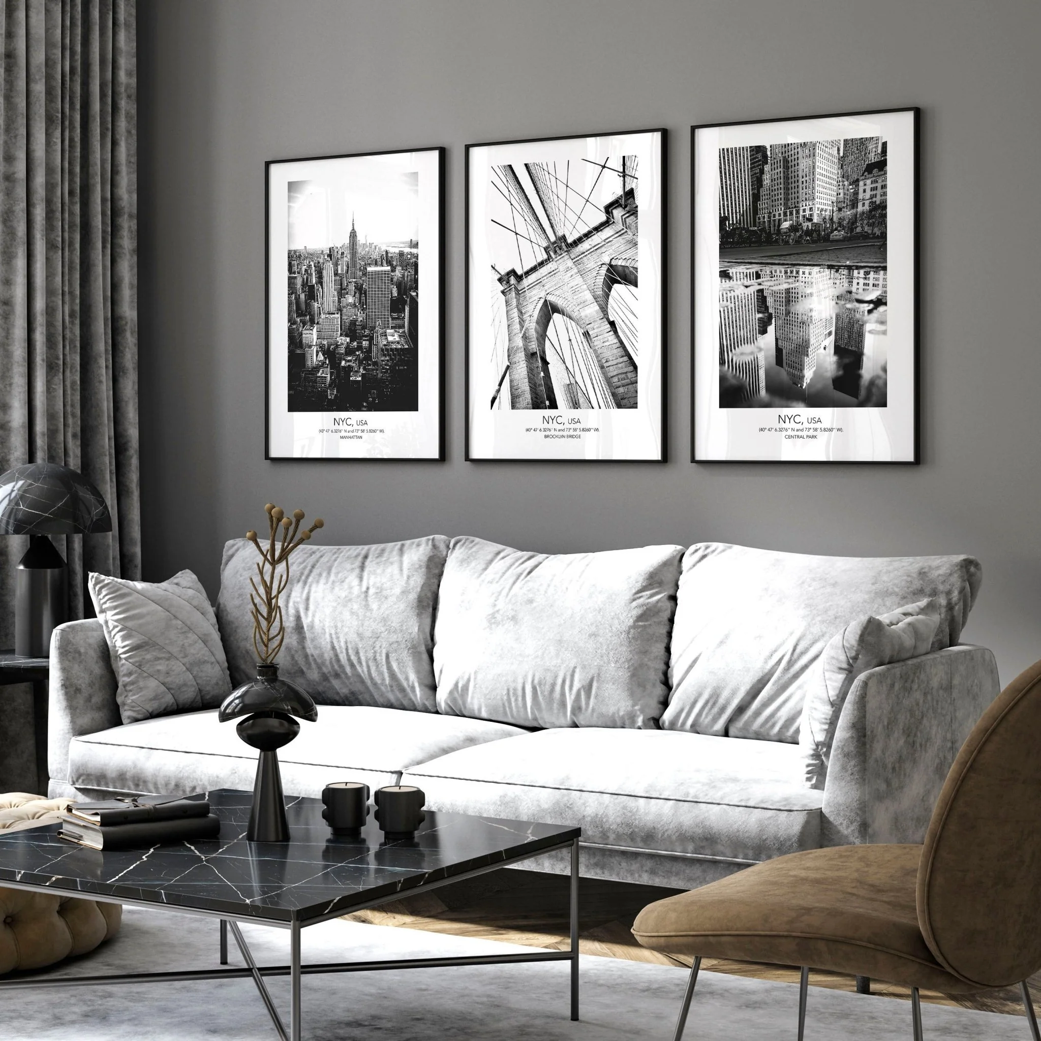 White and black art | set of 3 New York living room wall art - Image 2