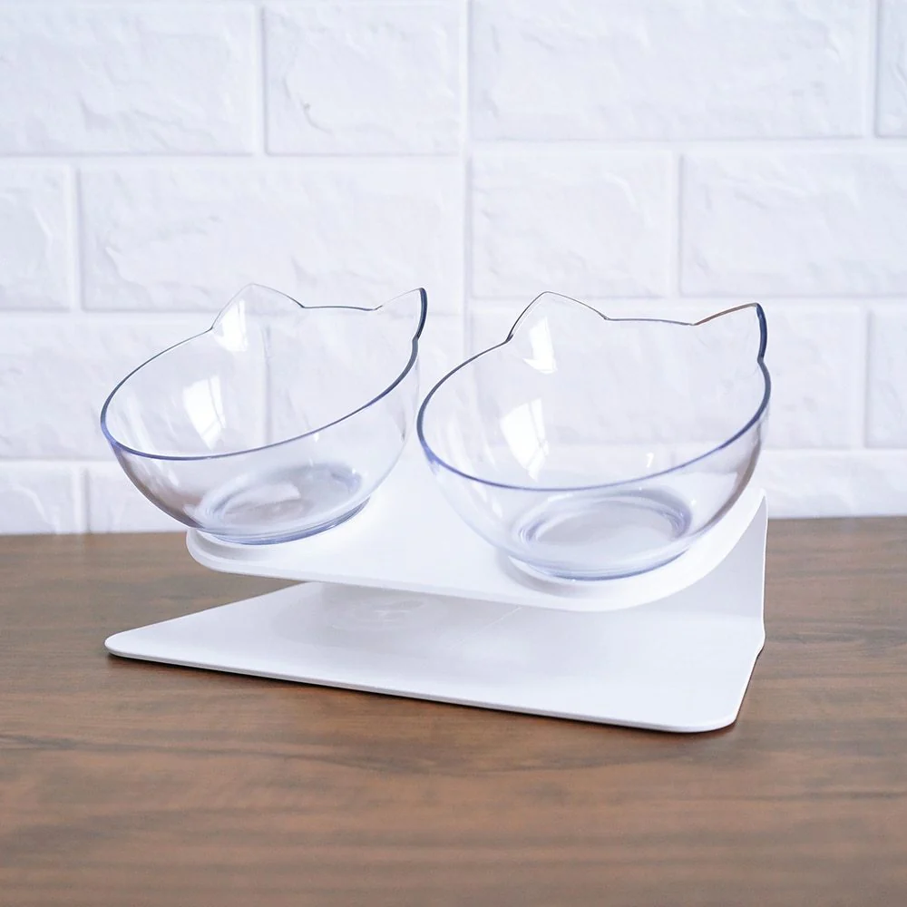 Non Slip Double Cat Bowl With Raised Stand Pet Food Cat Feeder Protect Cervical Vertebra Dog Bowl Transparent Pet Products - Image 7