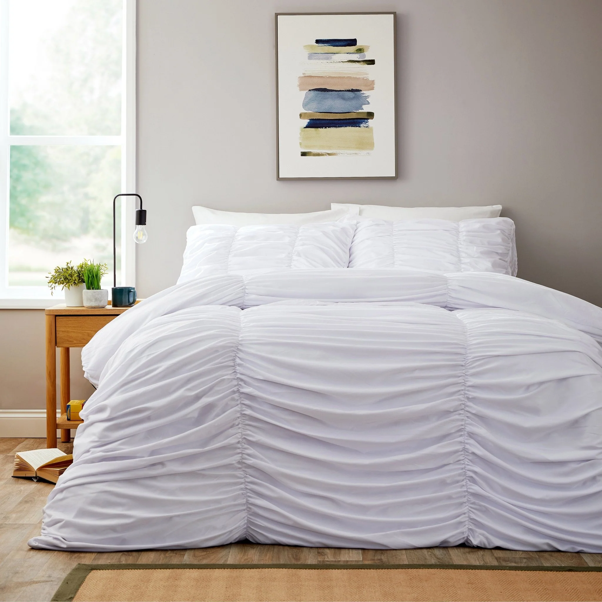 Textured Pintuck Ruffles Pleated Microfibre Duvet Cover Sets with Pillowcases Soft Breathable Easy Care Bedding Set Quilt Covers - Image 6