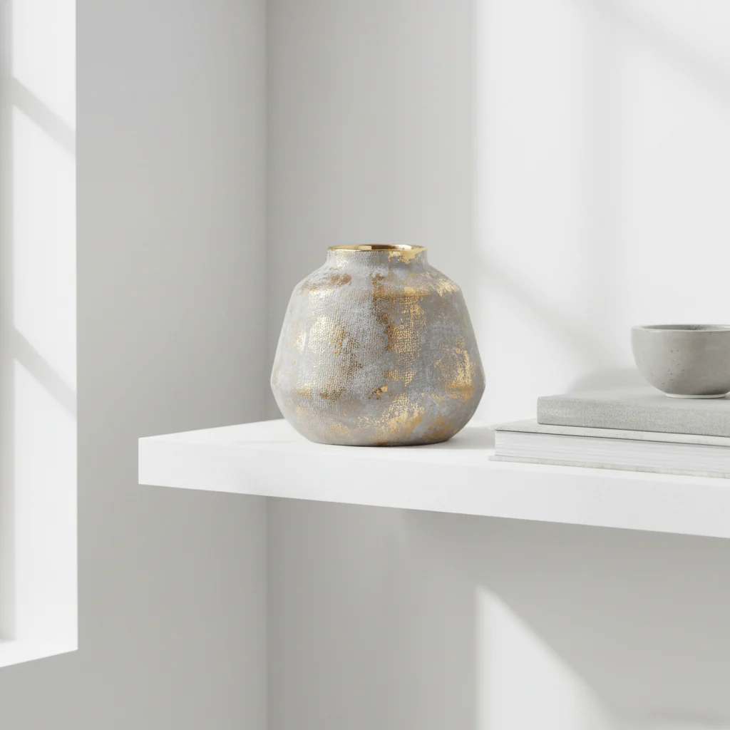 Orvena Small Grey And Gold Ceramic Vase - Image 4