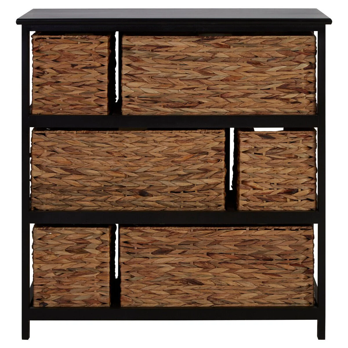 Padstow Black Storage Unit with 6 Water Hyacinth Drawers - Image 12