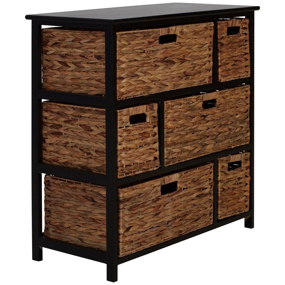 Padstow Black Storage Unit with 6 Water Hyacinth Drawers - Image 8