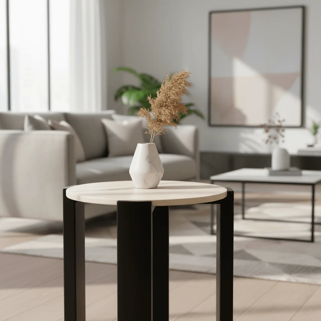 Palermo Cream Marble Top Round Side Table - Image 4